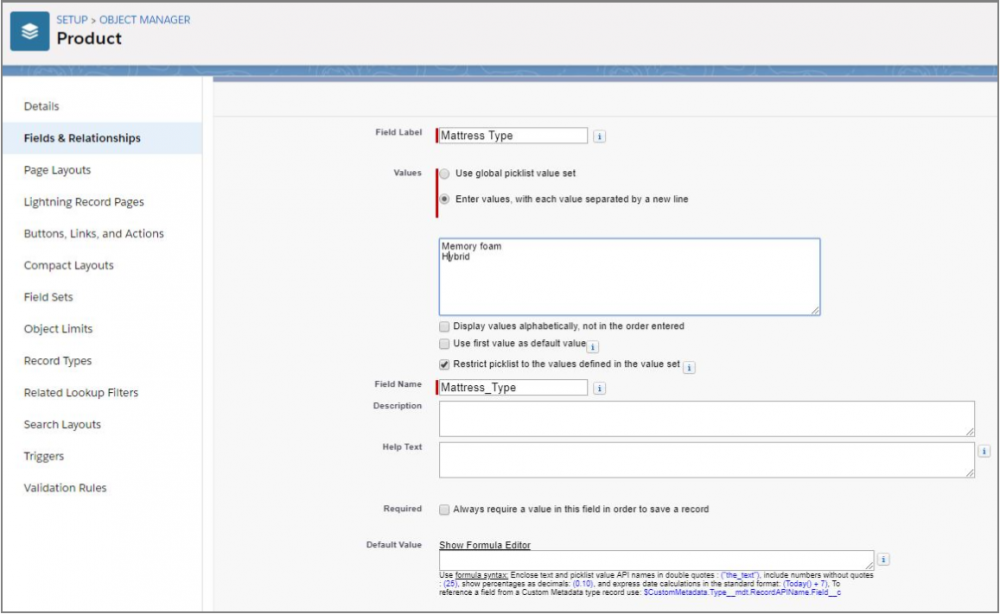 Salesfroce CPQ New Field Options on Product Object